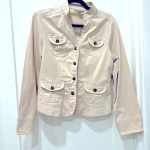 Dress barn khaki jacket with lace trim button down style size M